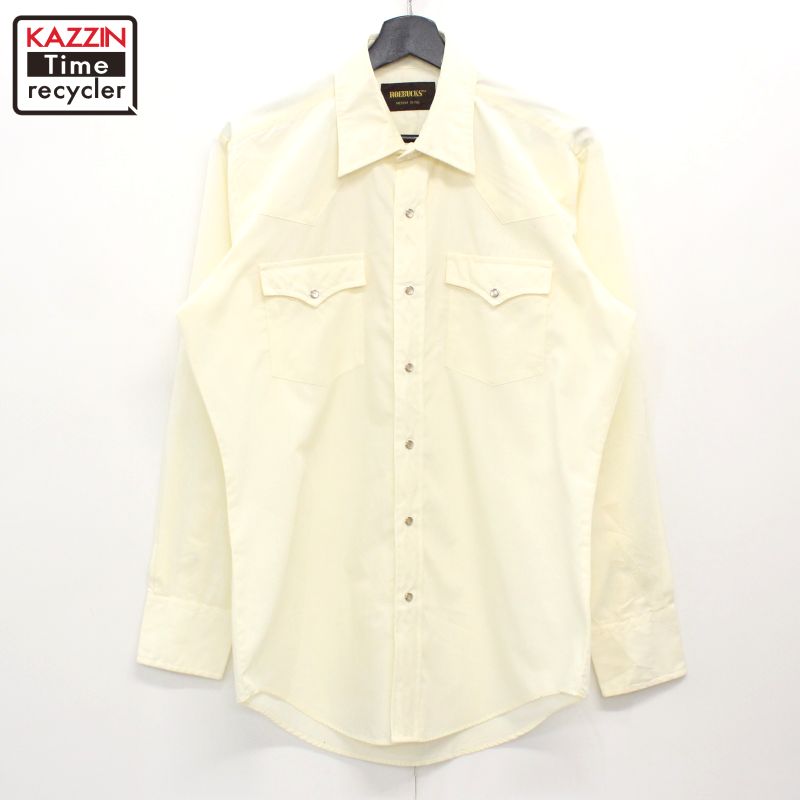 70s ヴィンテージ ローバックス ROEBUCKS 無地 ウエスタンシャツ 古着 ★ メンズ 表記Mサイズ アイボリー