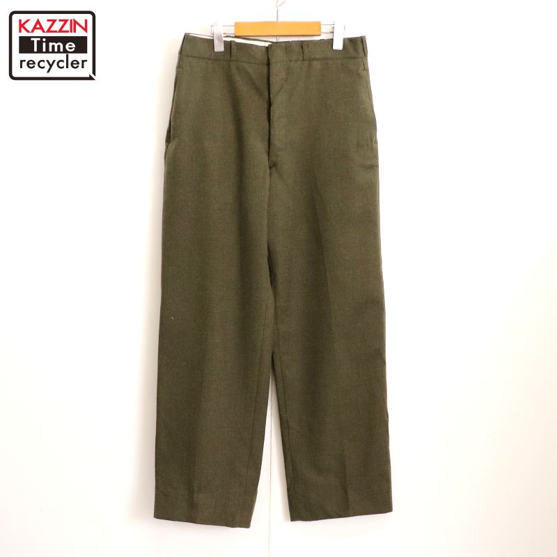 エントリーでP10倍! 70s USA製 ヴィンテージ U.S.ARMY ウール スラックス ミリタリーパンツ 古着 ★ メンズ XLサイズ相当 ビッグサイズ オーバーサイズ オリーブグリーン