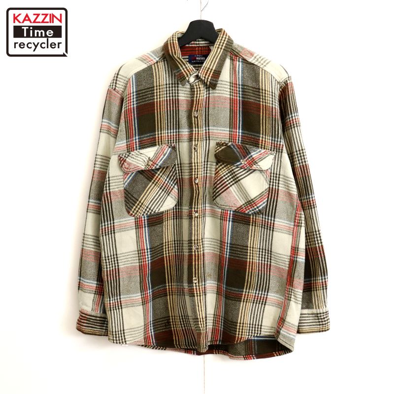 00s ファイブブラザー FIVE BROTHER チェック柄 コットン ヘビーネル 長袖シャツ 古着 ★ メンズ Lサイズ相当 マルチカラー