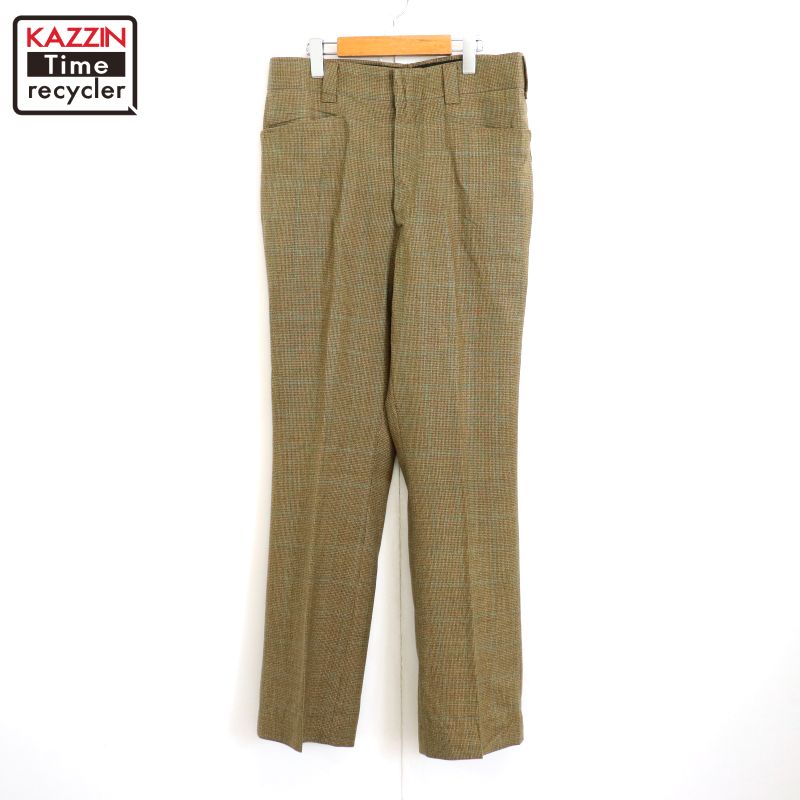 70s ヴィンテージ チェック柄 フレア スラックスパンツ 古着 ★ メンズ XLサイズ相当 ビッグサイズ オーバーサイズ ブラウン