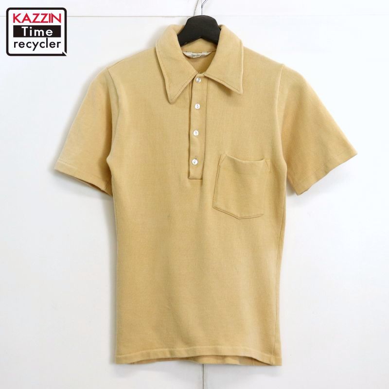 エントリーでP10倍! 70s ヴィンテージ 無地 半袖ポロシャツ 古着 ★ メンズ 表記Sサイズ ベージュ