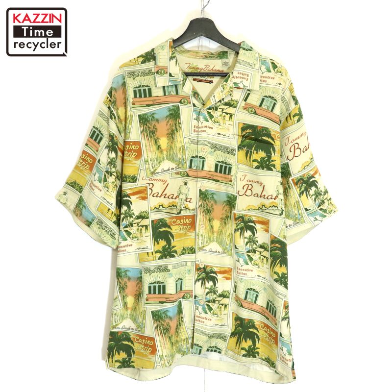 【中古】00s トミーバハマ Tommy Bahama 総柄 オープンカラー シルク アロハシャツ 古着 メンズ 表記Lサイズ マルチカラー