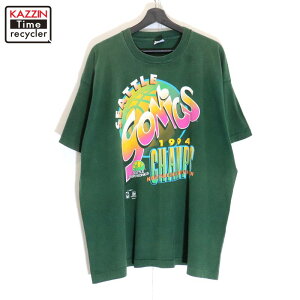 【中古】90s USA製 ヴィンテージ NBA シアトル・スーパーソニックス Sonics 半袖Tシャツ 古着 メンズ 表記XLサイズ グリーン