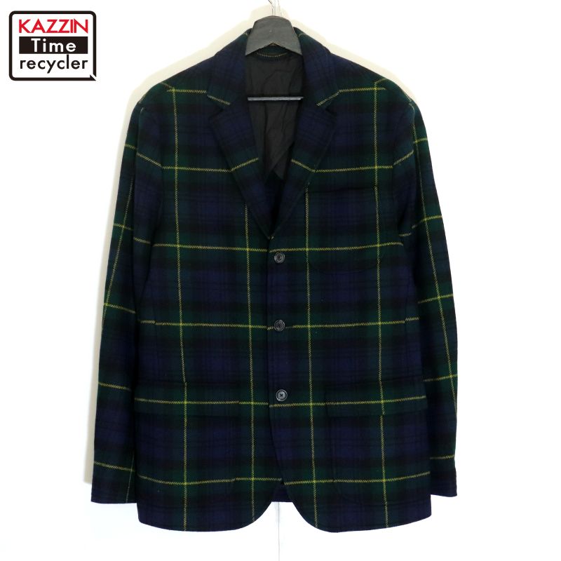【中古】00s ラルフローレン RALPH LAUREN チェック柄 RUGBY 3つボタン ウール テーラードジャケット 古着 メンズ Mサイズ相当 グリーン・ネイビー