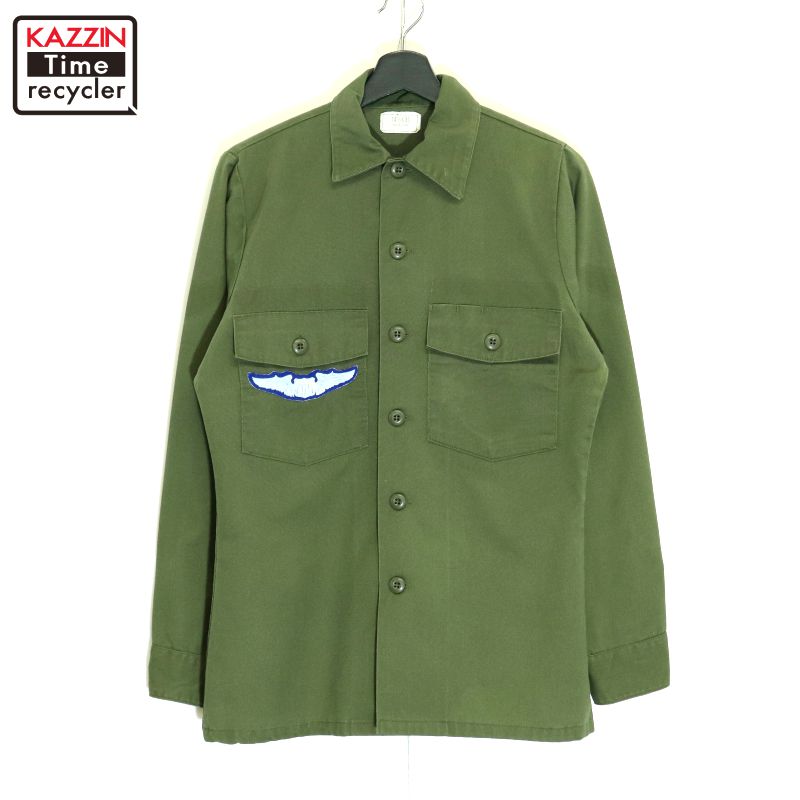 P5倍! 【中古】80s USA製 ヴィンテージ U.S.ARMY ユーティリティ ミリタリーシャツ 古着 メンズ Sサイズ相当 オリーブグリーン