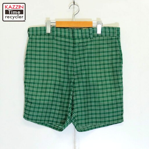 【中古】70s USA製 ヴィンテージ チェック柄 スラックス ショートパンツ 古着 メンズ XLサイズ相当 ビッグサイズ オーバーサイズ グリーン 【中古】70s USA製 ヴィンテージ チェック柄 スラックス ショートパンツ 古着 メンズ XLサイズ相当 ビッグサイズ オーバーサイズ グリーン