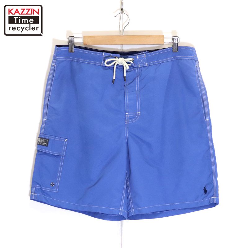 P5倍! 【中古】00s ラルフローレン RALPH LAUREN ナイロンショーツ スイムパンツ 古着 メンズ 表記Lサイズ ライトブルー