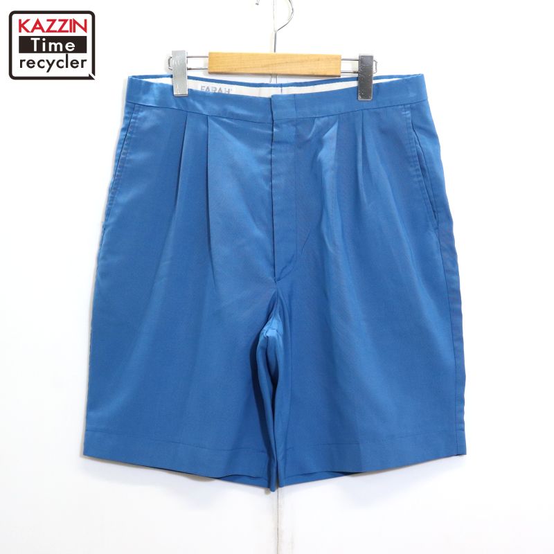 【中古】70s USA製 ヴィンテージ FARAH 2タック スラックス ショートパンツ 古着 メンズ Mサイズ相当 ブルー