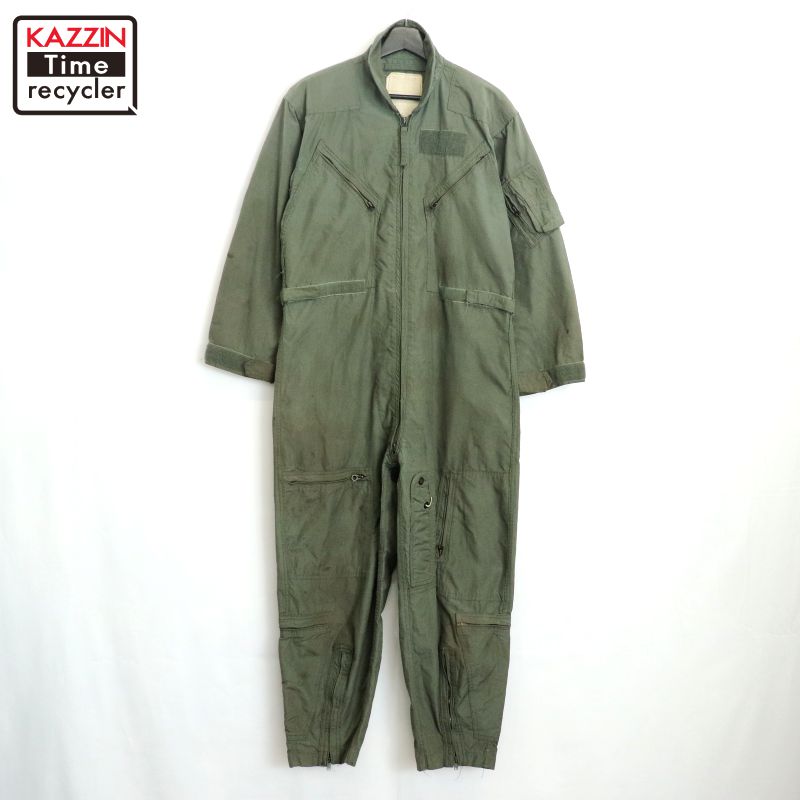 【中古】70s USA製 ヴィンテージ U.S.AIR FORCE CWU-27/P フライト ミリタリー つなぎ 古着 メンズ Lサイズ相当 オリーブグリーン
