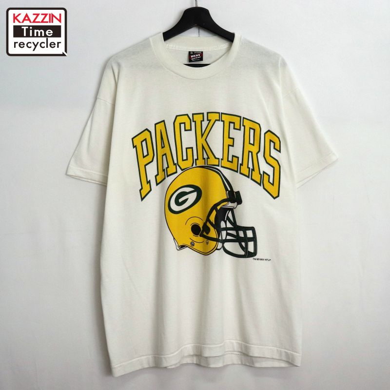 【中古】90s USA製 NFL ヴィンテージ グリーンベイ・パッカーズ Fruit of the Loom 半袖Tシャツ 古着 メンズ 表記XLサイズ ホワイトのサムネイル