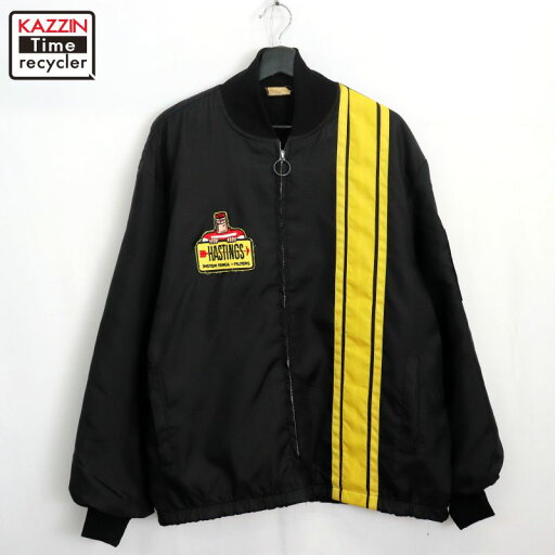 【中古】70s ヴィンテージ 裏地ボア 企業 ナイロン レーシングジャケット 古着 メンズ 表記XLサイズ ブラック 【中古】70s ヴィンテージ 裏地ボア 企業 ナイロン レーシングジャケット 古着 メンズ 表記XLサイズ ブラック