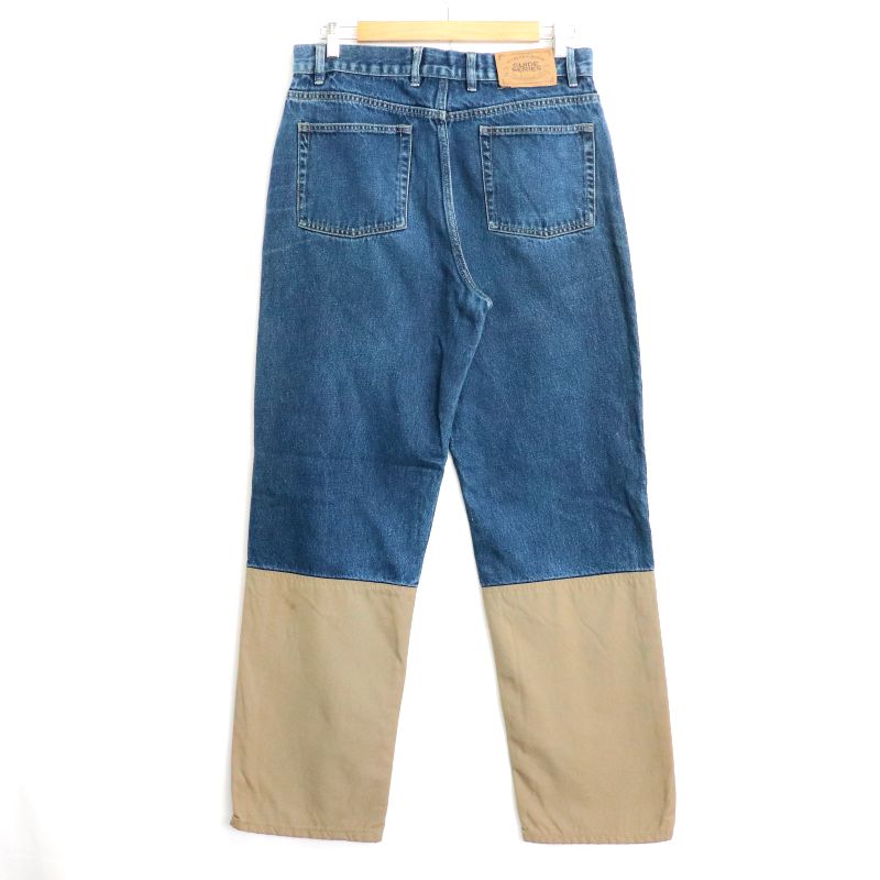 【中古】00s 切り替え デニムパンツ 古着 メンズ Mサイズ相当 ブルー・ベージュ