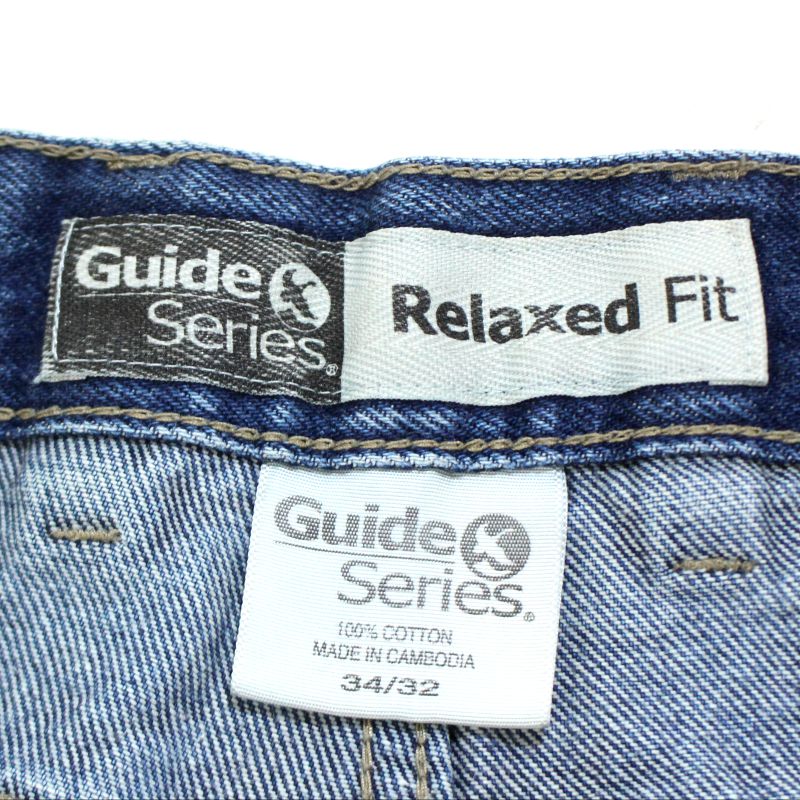 【中古】00s 切り替え デニムパンツ 古着 メンズ Mサイズ相当 ブルー・ベージュ