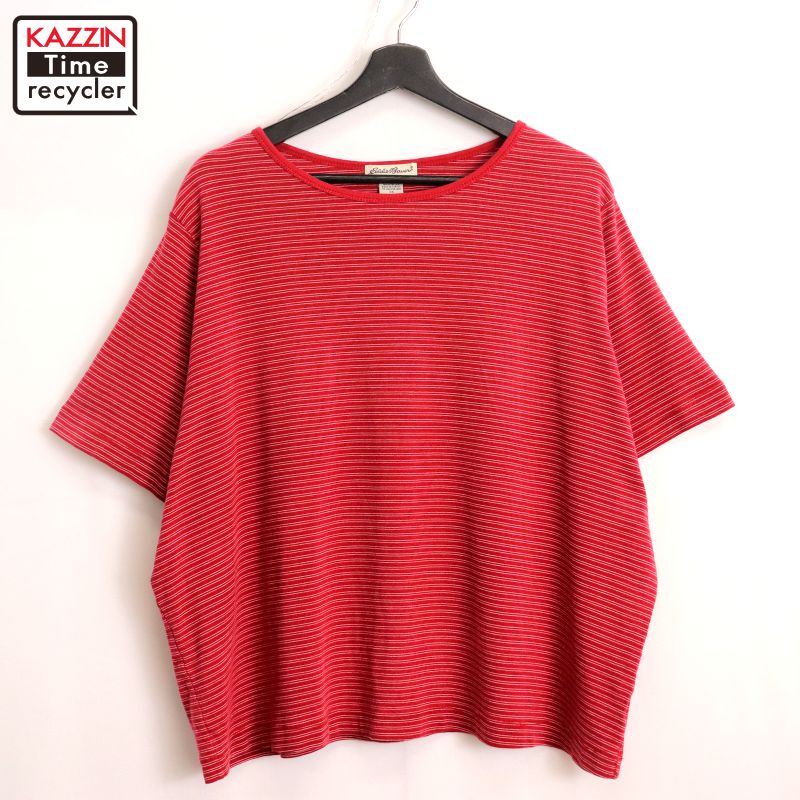 楽天Vintage古着屋 KAZZINTimerecycler【中古】90s ヴィンテージ エディー・バウアー Eddie Bauer ボーダー柄 半袖Tシャツ 古着 レディース 表記XXXLサイズ レッド