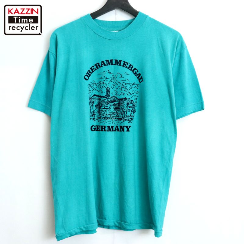 【中古】90s ヴィンテージ スーベニア 半袖Tシャツ 古着 メンズ 表記XLサイズ ターコイズブルー(4)