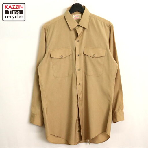 【中古】60s USA製 ヴィンテージ 無地 ワークシャツ 古着 メンズ Mサイズ相当 ベージュ 【中古】60s USA製 ヴィンテージ 無地 ワークシャツ 古着 メンズ Mサイズ相当 ベージュ