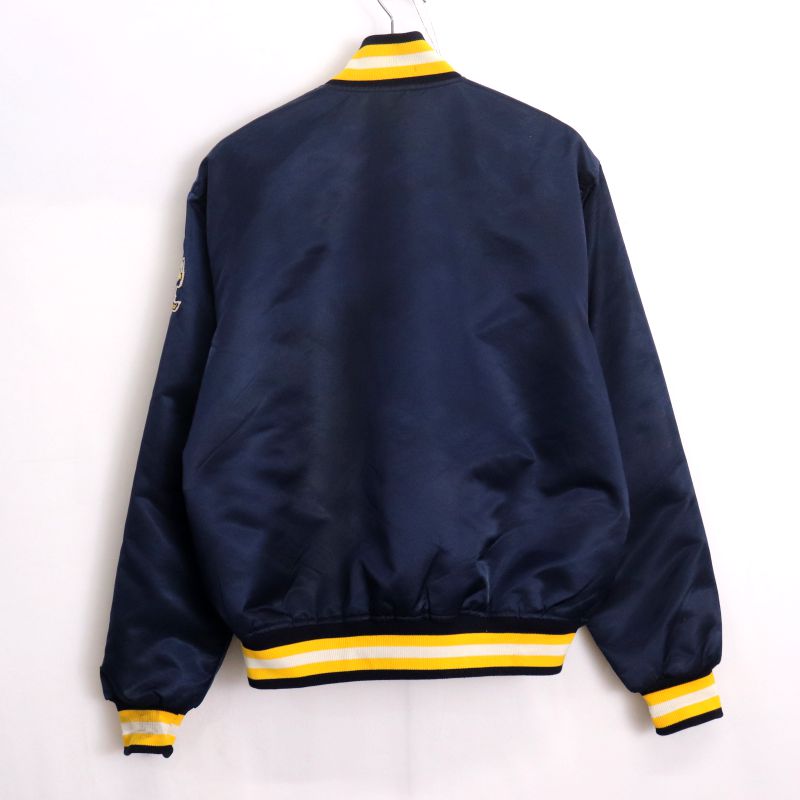 【中古】80s USA製 ヴィンテージ スターター STARTER ノートルダム カレッジ ナイロン スタジャン 古着 メンズ 表記Lサイズ ネイビー
