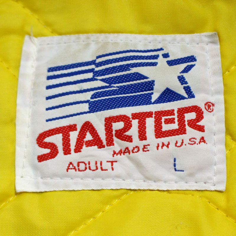 【中古】80s USA製 ヴィンテージ スターター STARTER ノートルダム カレッジ ナイロン スタジャン 古着 メンズ 表記Lサイズ ネイビー