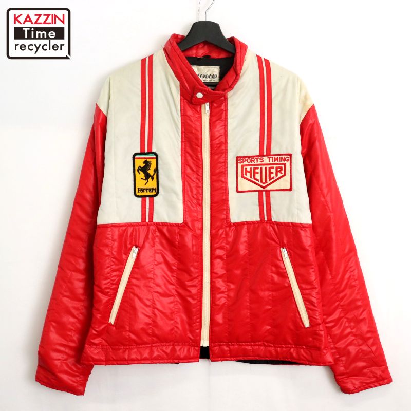 【中古】80s イギリス製 ヴィンテージ APOLLO フェラーリ ナイロン レーシングジャケット 古着 メンズ 表記XLサイズ レッド・ホワイト