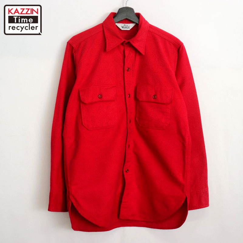 【中古】70s USA製 ヴィンテージ ウールリッチ WOOLRICH 無地 シャモアクロス 長袖シャツ 古着 メンズ ..