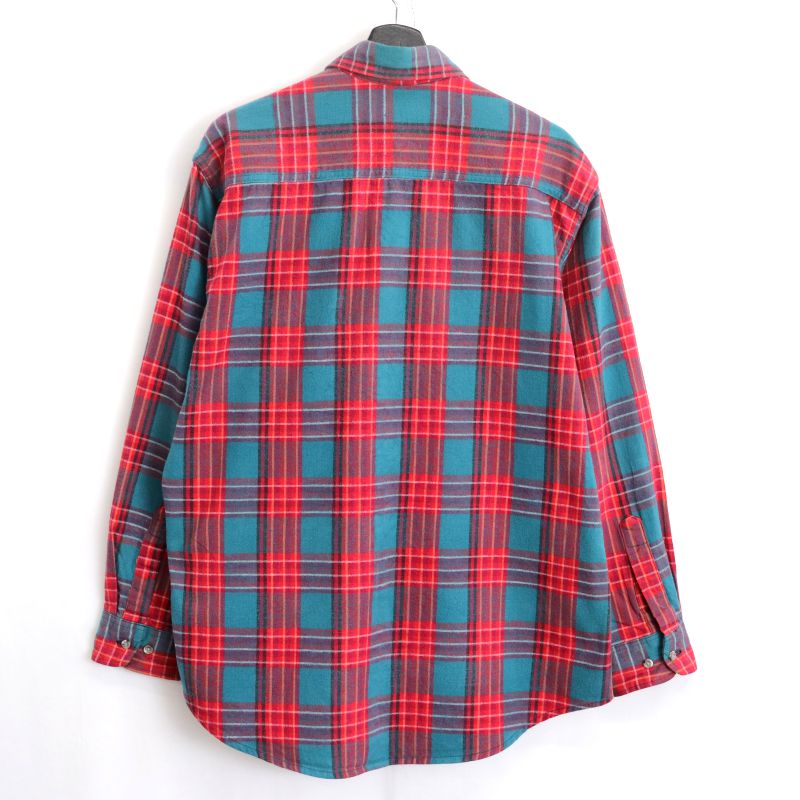 【中古】80s USA製 ヴィンテージ セントジョンズベイ STJOHN'SBAY チェック柄 ネル 長袖シャツ 古着 メンズ 表記Lサイズ レッド・ターコイズブルー