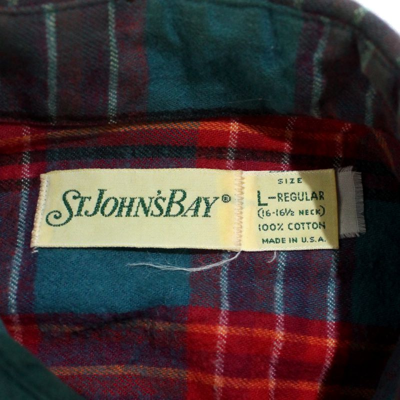 【中古】80s USA製 ヴィンテージ セントジョンズベイ STJOHN'SBAY チェック柄 ネル 長袖シャツ 古着 メンズ 表記Lサイズ レッド・ターコイズブルー
