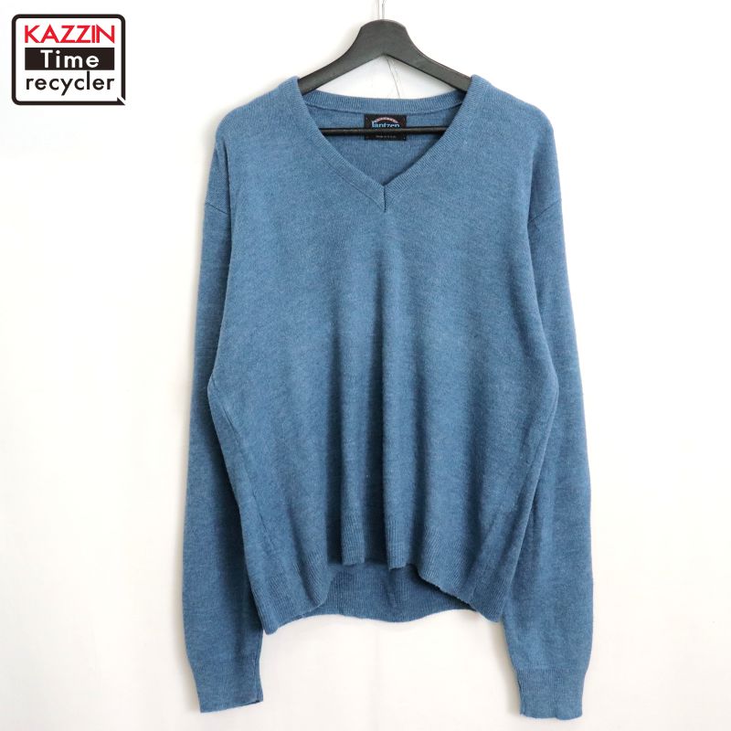 V-Neck - 【中古】80s USA製 ヴィンテージ ジャンセン Jantzen 無地 Vネック アクリル ニットセーター 古着 メンズ 表記XLサイズ ブルー