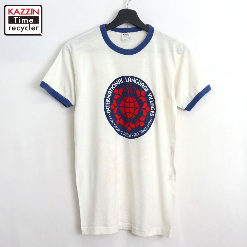 乐天商城 - 【中古】80s USA製 ヴィンテージ チャンピオン Champion プリント リンガーTシャツ 古着 メンズ 表記Mサイズ ホワイト