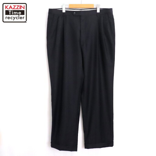 【中古】90s ヴィンテージ ストライプ柄 2タック スラックスパンツ 古着 メンズ XLサイズ相当 ビッグサイズ オーバーサイズ ネイビー 【中古】90s ヴィンテージ ストライプ柄 2タック スラックスパンツ 古着 メンズ XLサイズ相当 ビッグサイズ オーバーサイズ ネイビー