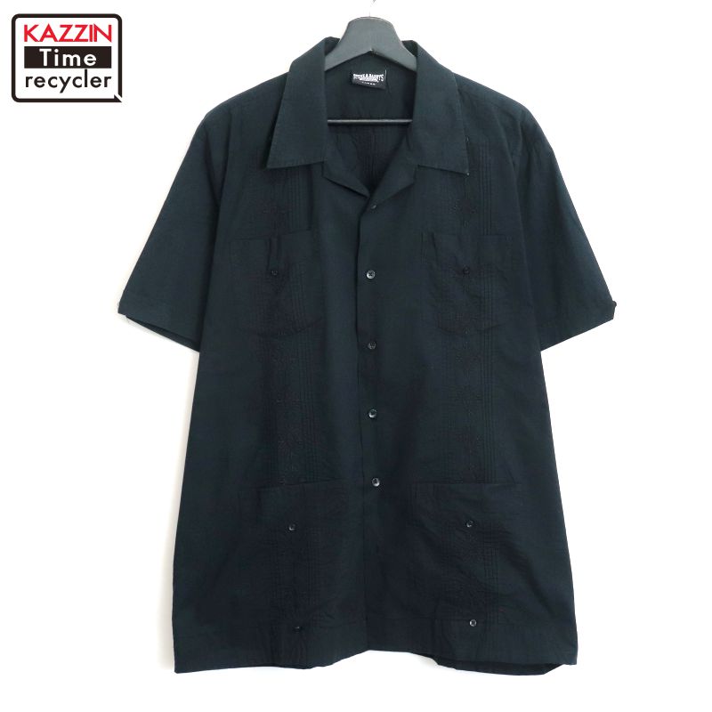 Rakuten - 【中古】00s オープンカラー キューバシャツ 古着 メンズ 表記Lサイズ ブラック