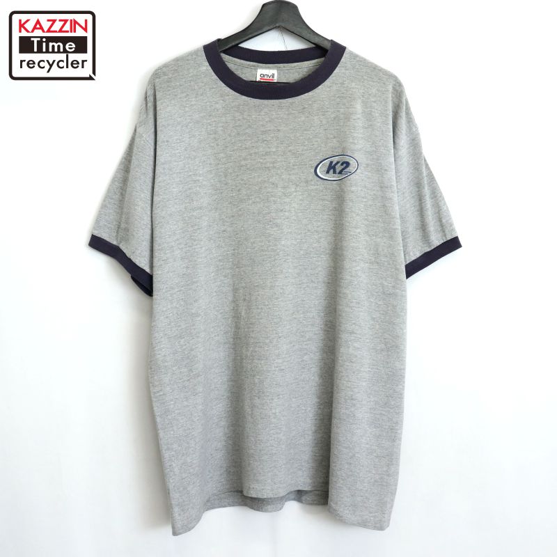 【中古】00s Anvil リンガーTシャツ 古着 メンズ 表記XLサイズ グレー