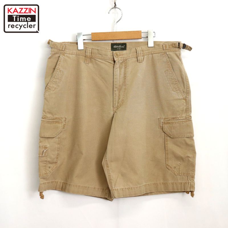 【中古】00s エディー・バウアー Eddie Bauer カーゴ リップストップ ショートパンツ 古着 メンズ XLサイズ相当 ビッグサイズ オーバーサイズ ブラウン(4)