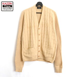 【中古】70s USA製 ヴィンテージ キャンパス CAMPUS アクリル ニットカーディガン 古着 メンズ 表記Lサイズ ベージュ