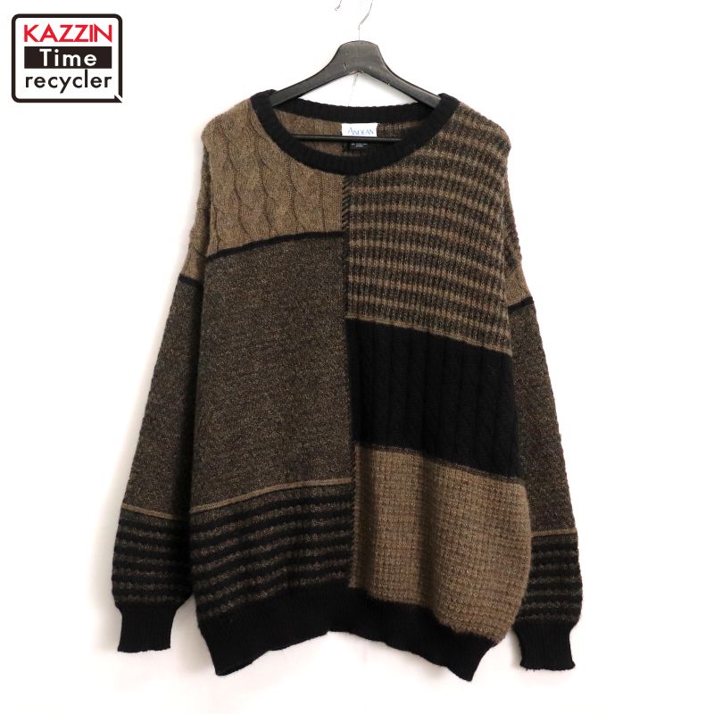 P10倍! 【中古】80s ヴィンテージ アルパカ ニットセーター 古着 メンズ XLサイズ相当 ビッグサイズ オ..