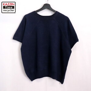 【中古】70s ヴィンテージ 無地 ブランク 半袖スウェット トレーナー 古着 メンズ Lサイズ相当 ネイビー