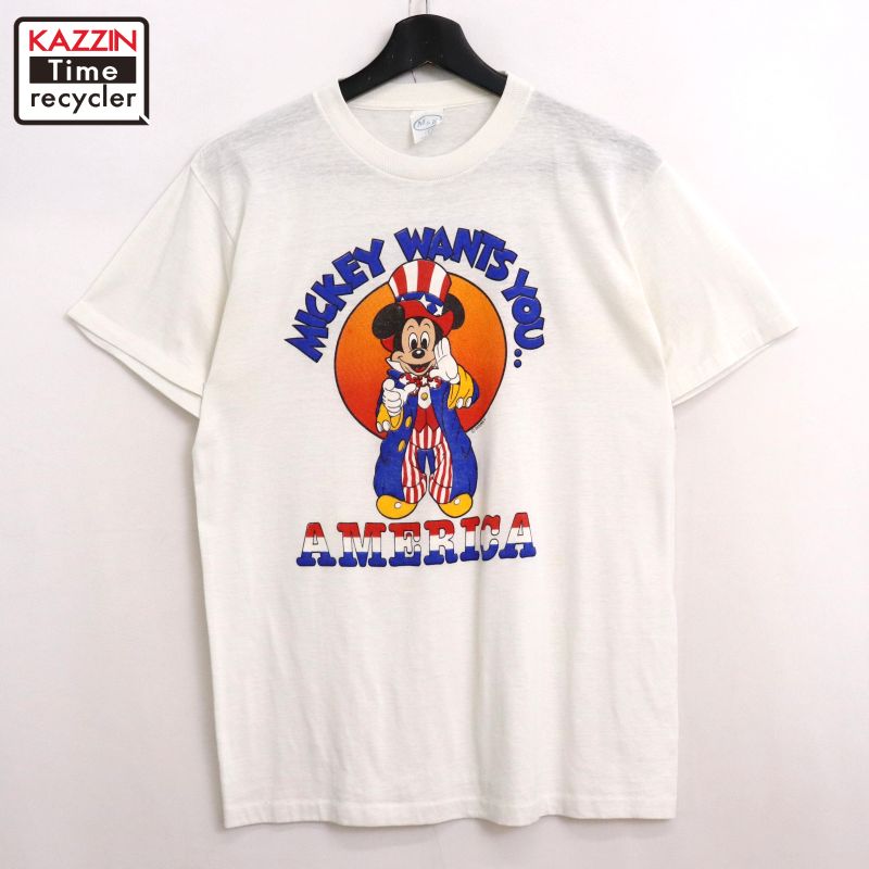 【中古】80s USA製 ヴィンテージ ミッキーマウス Mickey Mouse プリント 半袖Tシャツ 古着 メンズ 表記..