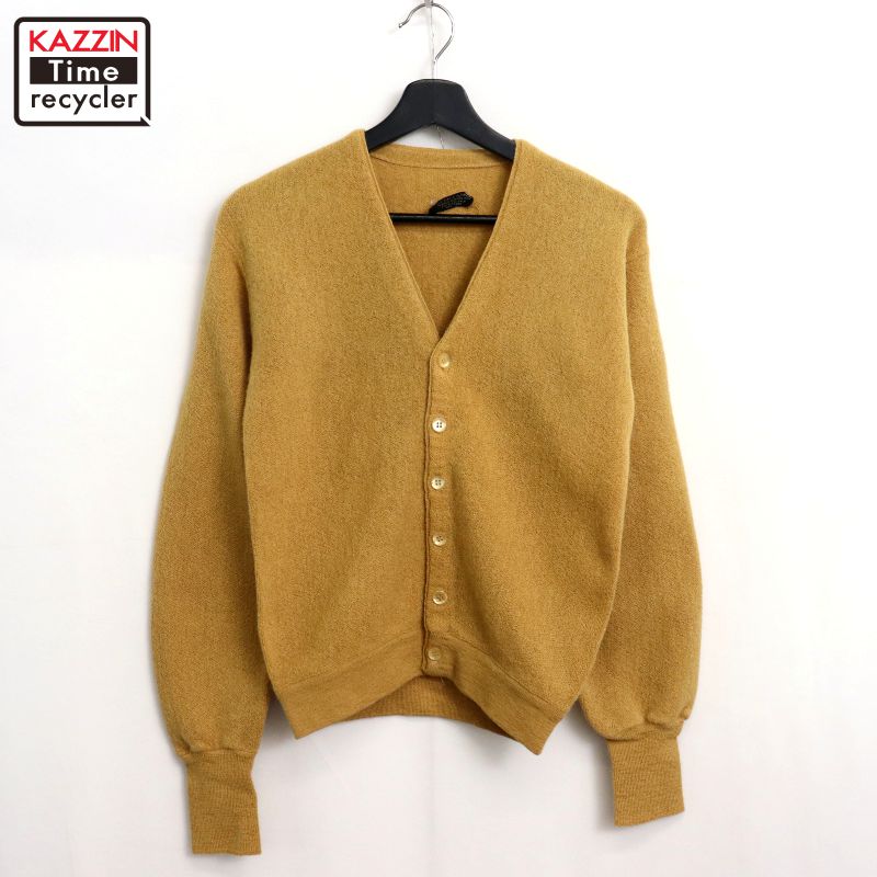 P10倍! 【中古】60s ヴィンテージ 無地 アルパカ ニットカーディガン 古着 メンズ XS~Sサイズ相当 イエ..