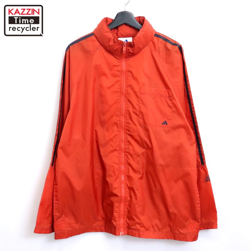 【中古】90s ヴィンテージ アディダス adidas フルジップ ナイロンジャケット 古着 メンズ 表記Mサイズ オレンジ