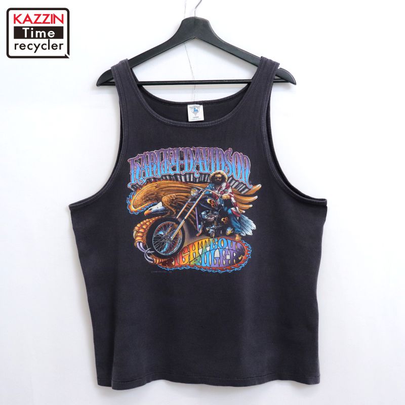 【中古】80s USA製 ヴィンテージ HARLEY-DAVIDSON ハーレーダビッドソン バイカー イーグル タンクトップ 古着 メンズ 表記Lサイズ ブラ...