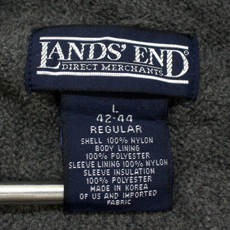 【中古】90s ヴィンテージ ランズエンド LANDS' END 裏地フリース フルジップ ナイロンジャケット 古着 メンズ 表記Lサイズ ネイビー