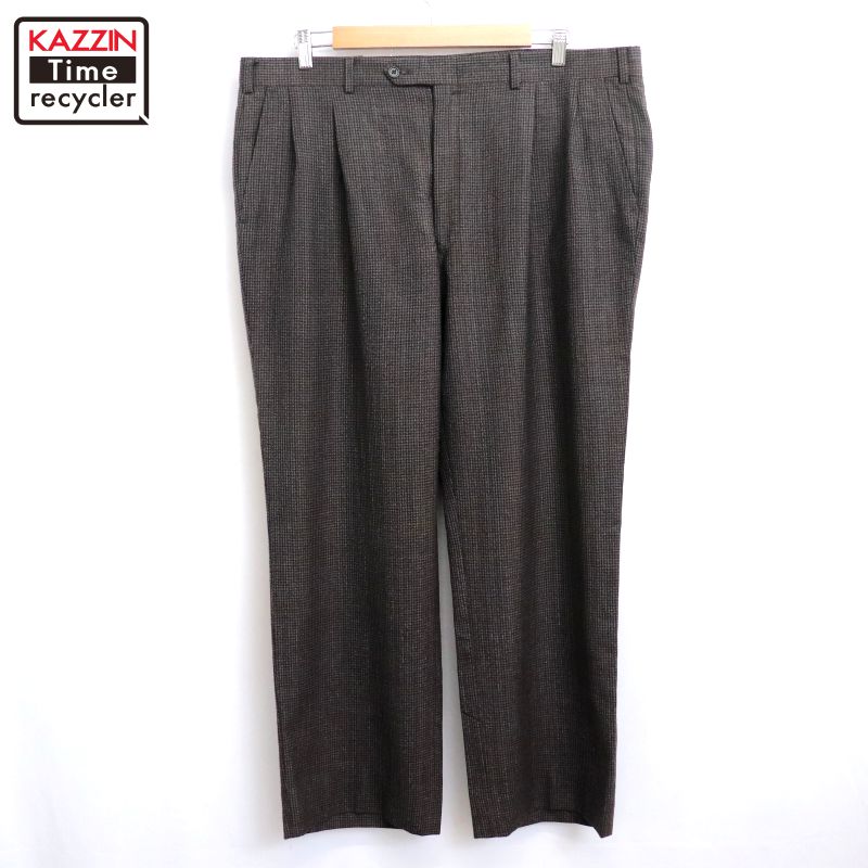 【中古】80s ヴィンテージ バーバリー BURBERRY 千鳥格子 2タック ウール スラックスパンツ 古着 メンズ XLサイズ相当 ビッグサイズ オーバーサイズ チャコール