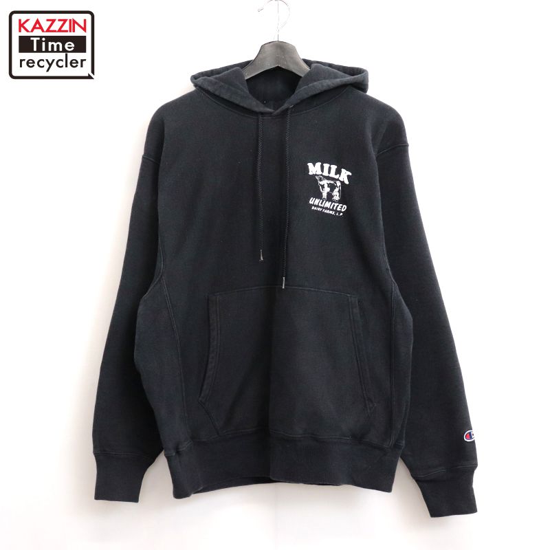 【中古】00s チャンピオン Champion プレミアムリバース リバースウィーブスウェットパーカー 古着 メンズ 表記Mサイズ ブラック