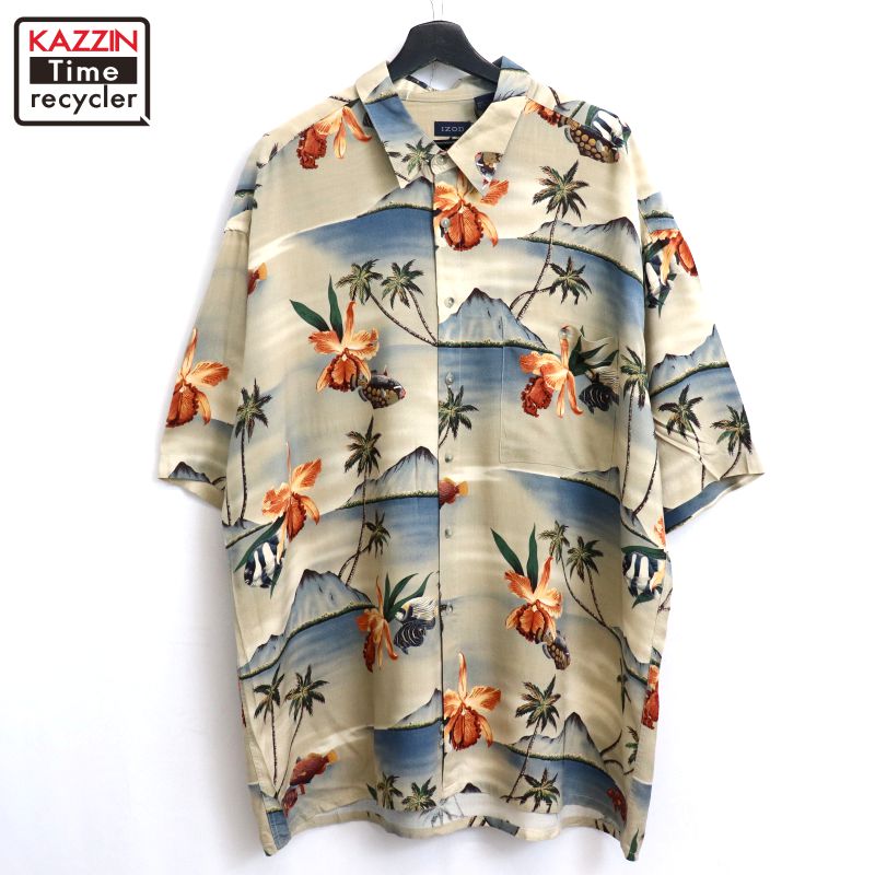 【250825】2000年代 ハワイアンシャツ アイゾッド ベージュ 中古品 USED #XL アメカジ