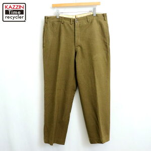 【中古】40s USA製 ヴィンテージ U.S.ARMY ボタンフライ ウール スラックス ミリタリーパンツ 古着 メンズ XL~サイズ相当 ビッグサイズ オーバーサイズ オリーブグリーン