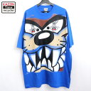 【中古】DEADSTOCK 90s USA製 ヴィンテージ タズマニアン・デビル Tasmanian Devil オールオーバープリント 半袖Tシャツ 古着 メンズ 表記XLサイズ ブルー