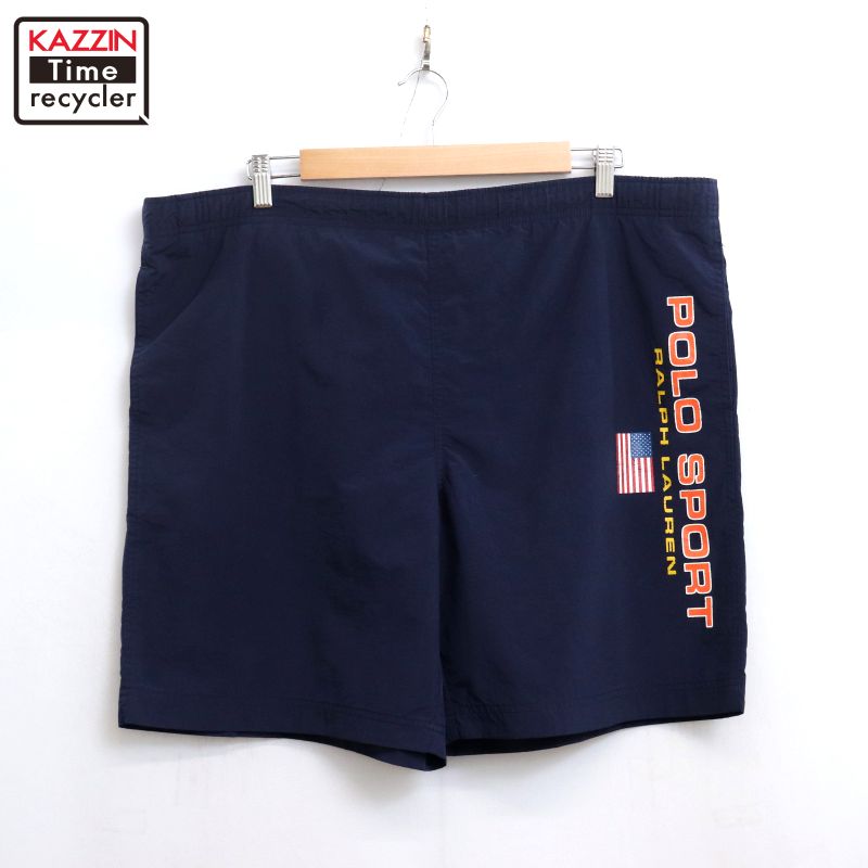 P10倍! 【中古】90s ヴィンテージ ポロスポーツ POLO SPORTS スイムパンツ 古着 メンズ 表記Lサイズ ネイビー