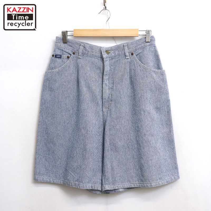 【中古】90s USA製 ヴィンテージ リー Lee チェック柄 コットン ショートパンツ 古着 レディース Sサイズ相当 ブルー(4)