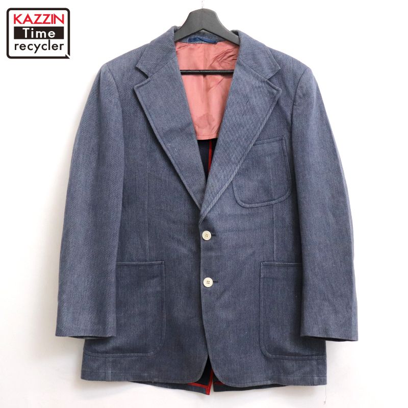 【中古】70s ヴィンテージ デニム テーラードジャケット 古着 メンズ ネイビー