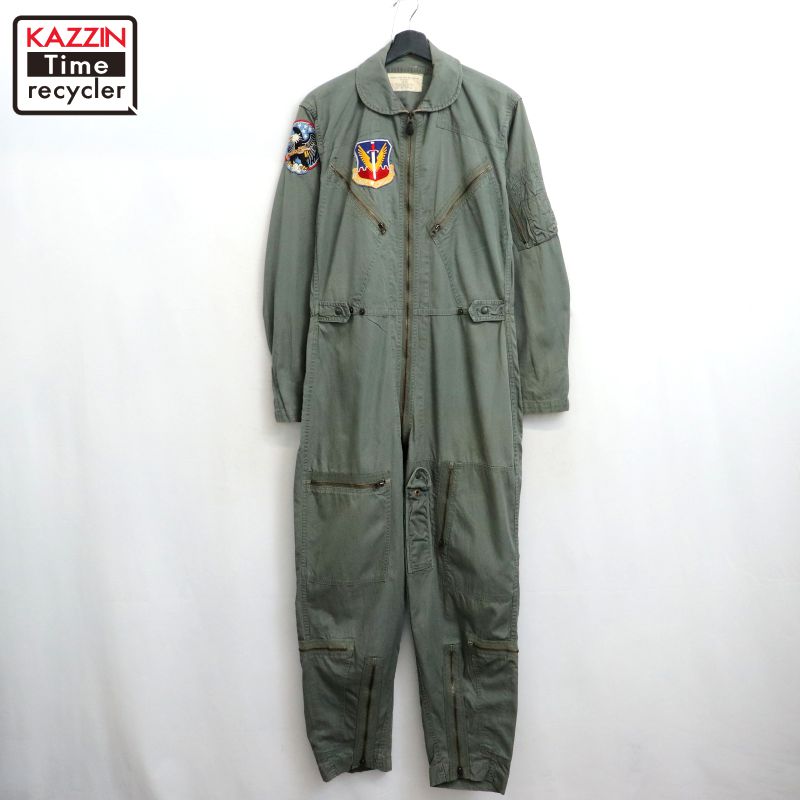 【中古】60s USA製 ヴィンテージ U.S.AIR FORCE K-2B ミリタリー フライト つなぎ 古着 メンズ M~Lサイズ相当 セージグリーン