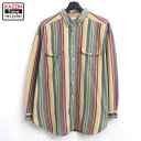 【中古】90s ヴィンテージ ランズエンド LANDS' END マルチストライプ柄 ボタンダウン 長袖シャツ 古着 レディース 表記Lサイズ マルチカラー